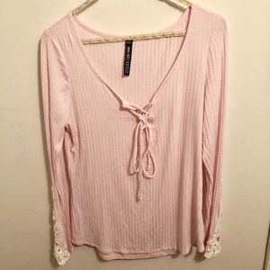 Baby pink embroidered long sleeve top